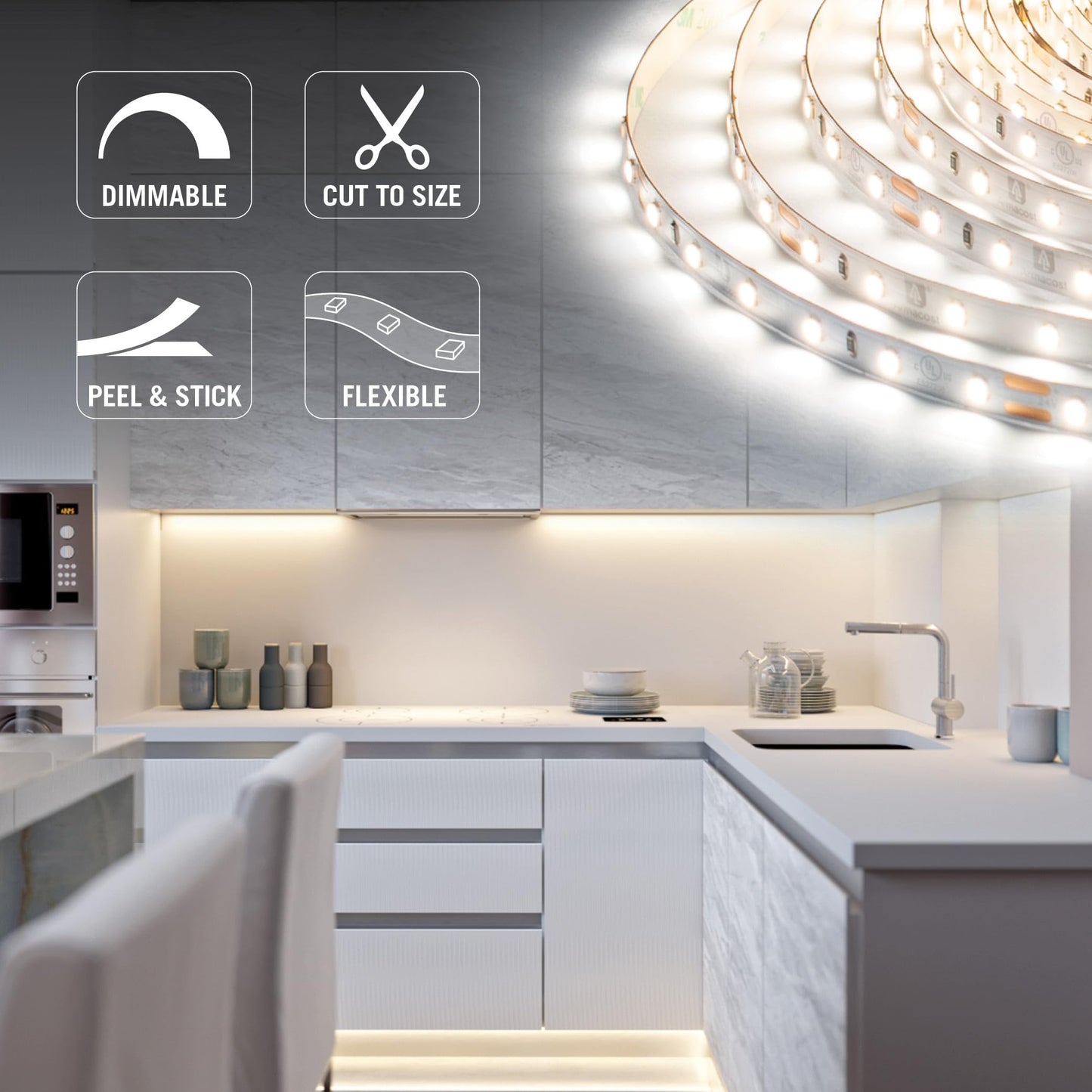 Armacost Lighting RibbonFlex Pro 24V White LED Strip Lights 30 LED/m, 3000K, 65.6 ft 144260