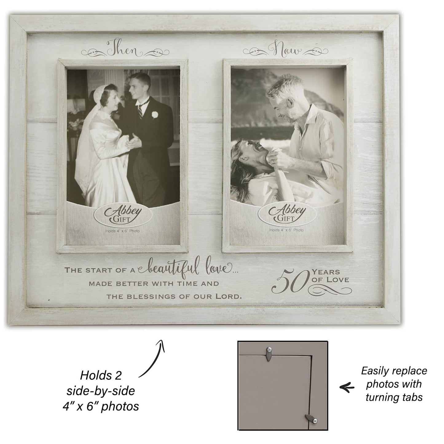 Then & Now 50th Anniversary Photo Frame, Wedding, Engagement, & Vow Renewal Couples Gift, Wooden Picture Frames with Sentimental Quote, 12-Inch x 9.5-Inch, Rustic Woodgrain, by Abbey & CA Gift