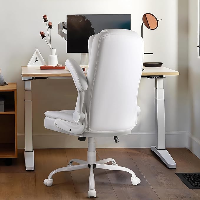VITESSE Ergonomic Office Chair with Flip-up Armrests, Big and Tall Leather Executive Office Chair, High Back Lumbar Support Home Computer Desk Chair, Heavy and Duty Computer Chair (White)