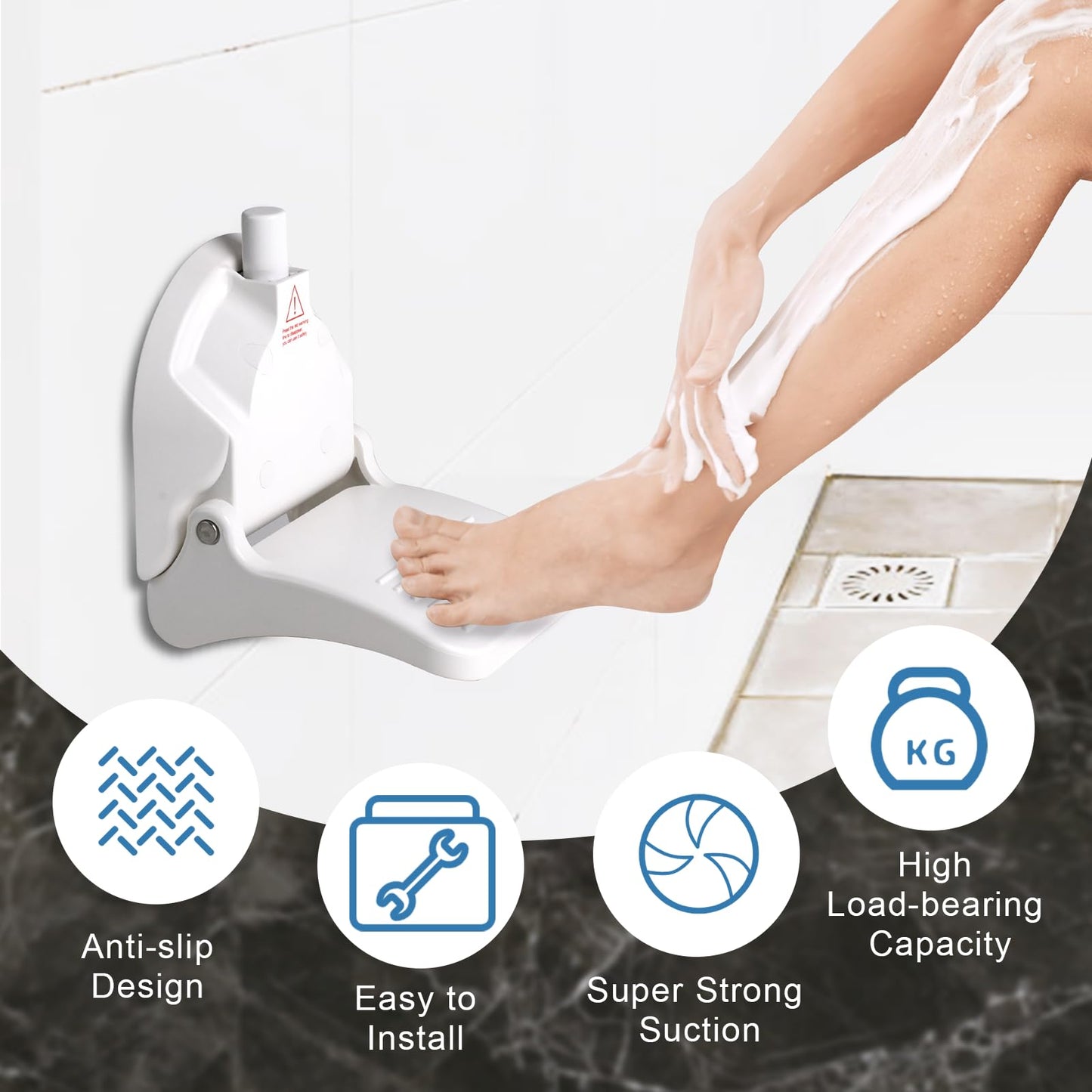 Shower Foot Rest for Shaving Legs, Handbanary Shower Foot Rest, All-in-one Shower Step with 5.12 Suction Cup, Foldable & Reusabl
