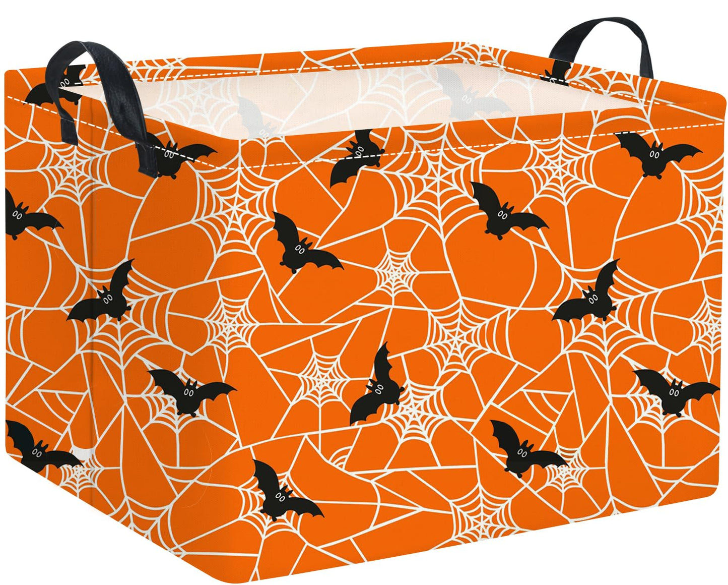 HIYAGON Rectangular Halloween Basket for Boys and Girls Kids Trick or Treat Pumpkin Basket for Halloween Parties Cute Storage Bin Organizer Box Room Decor(Bat spider web)