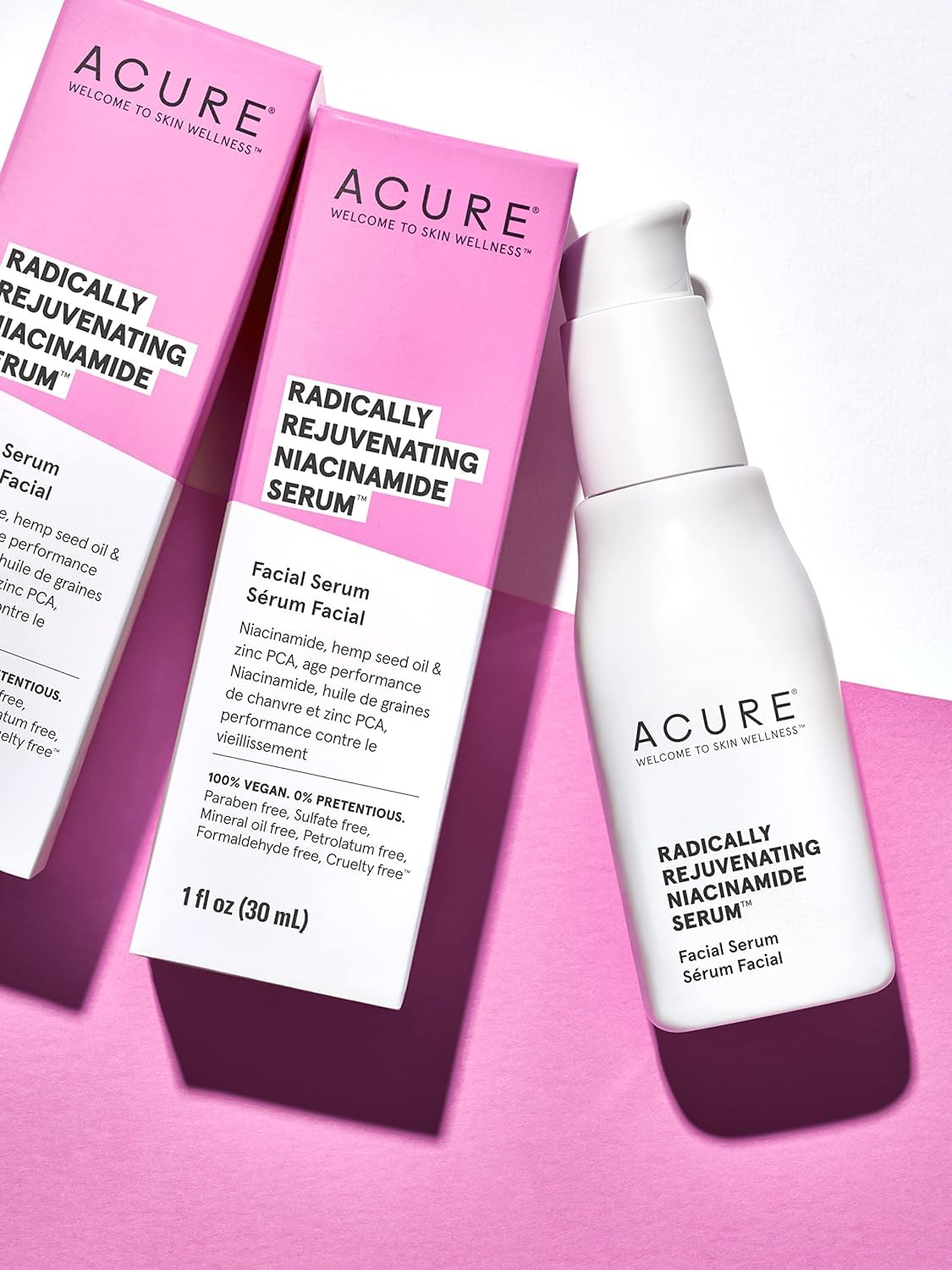Acure Radically Rejuvenating Niacinamide Serum - Facial Anti-Aging Support Serum with Niacinamide, Hemp Seed Oil & Zinc PCA - Re