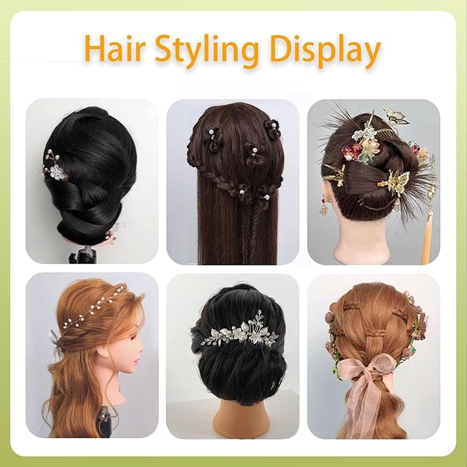 Mannequin Head Human Hair for Cosmetology, Manikin Head with 80% Real Hair for Styling Doll Head Braiding Practice Black Mannequin Heads Hairdresser Hairstylist Kids with Free Clamp Holder