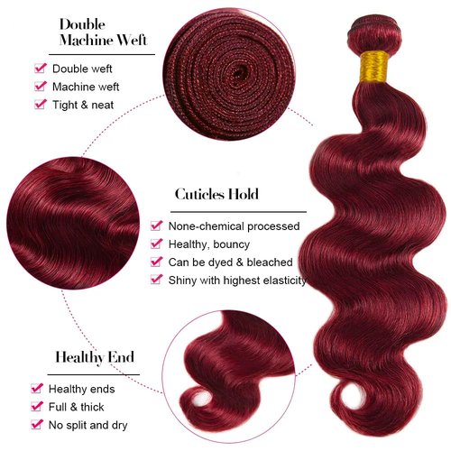 Vinmdonm 99J Human Hair Bundles Wine Red Body Wave 3 Bundles 20 22 24 inch Burgundy Bundle Human Hair Extensions for Women