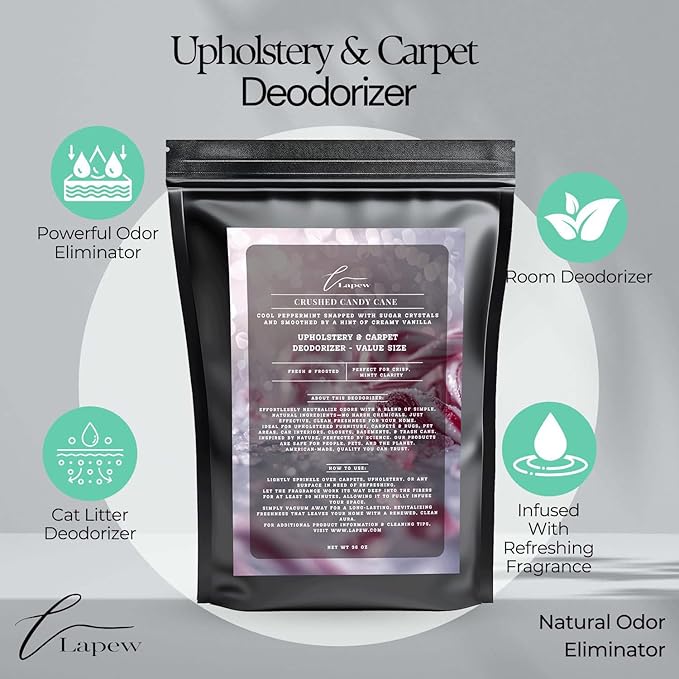 Crushed Candy Cane Carpet Freshener Powder Value Size 36 oz | Powerful Odor Eliminator for Home | Upholstery Deodorizer | Carpet Deodorizer | Cat Litter Box