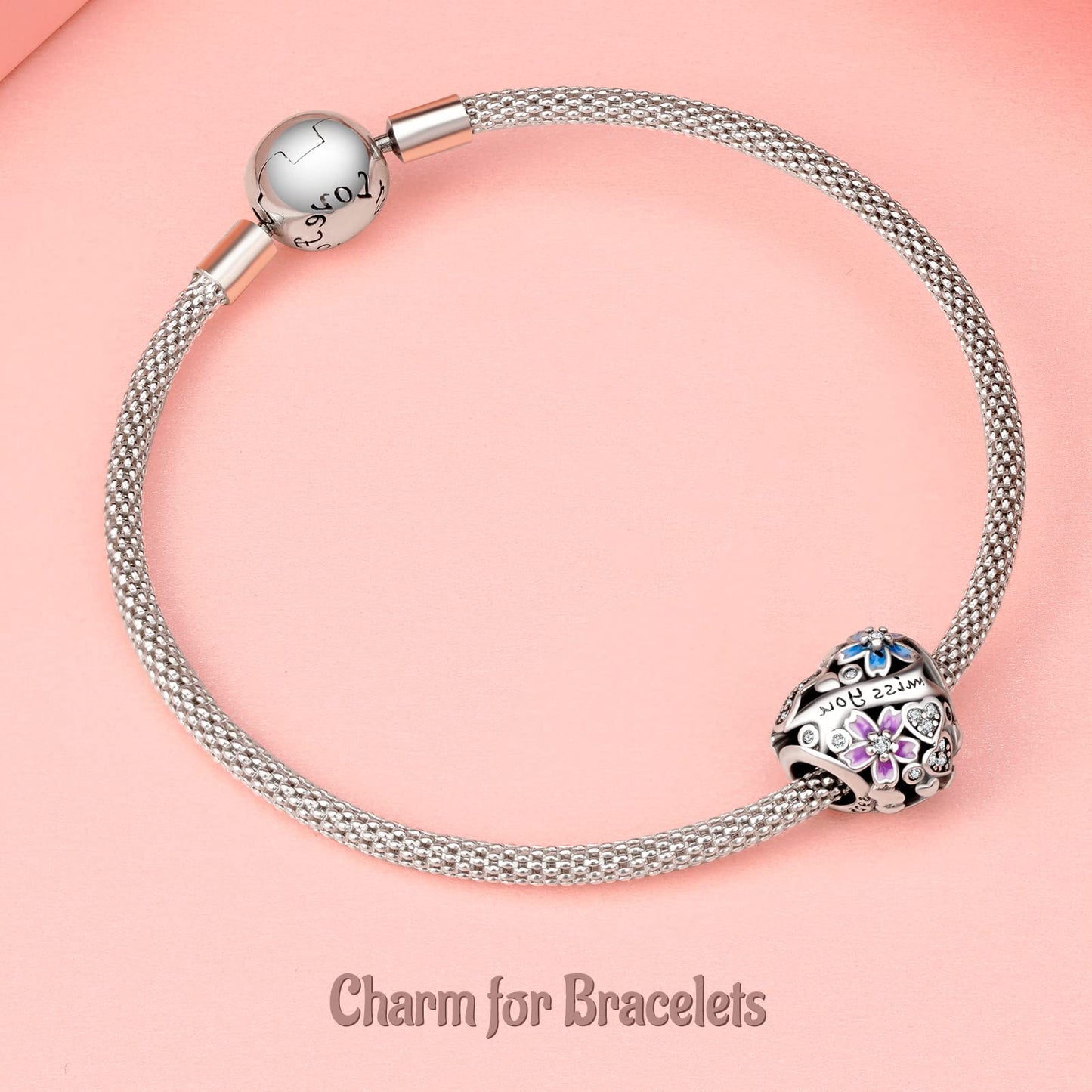 Annmors 925 Sterling Silver Charms fit Bracelets Necklaces Flowers Heart Miss You Beads with 5A Cubic Zirconia Christmas Valenti