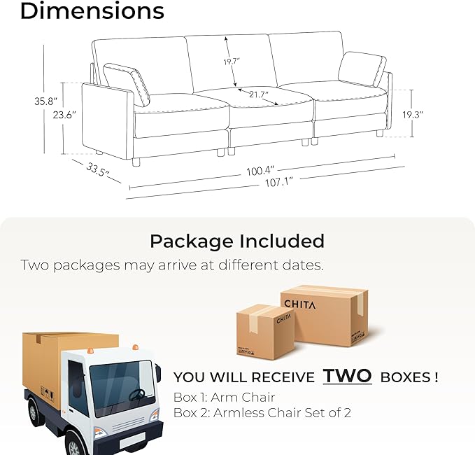 CHITA 107'' Width Modular Sectional Sofa Set, Modern Cloud Couch for Living Room and Apartment, 3 Seat Extra ComftySofa, Removable Cover, Classic Taupe