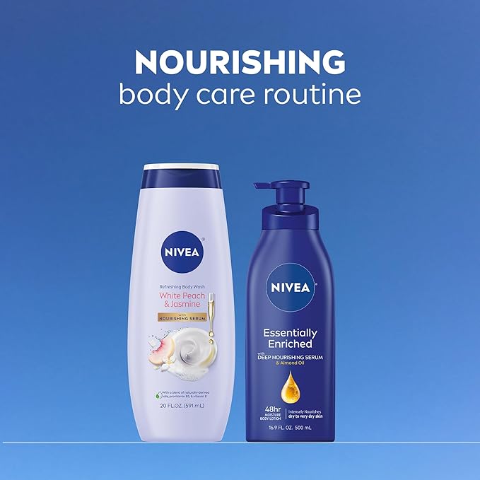 NIVEA Refreshing White Peach and Jasmine Body Wash with Nourishing Serum, Scented Body Wash for Women, Enriched with Provitamin B5 and Vitamin E, 20 Fl Oz Bottle (Pack of 2)