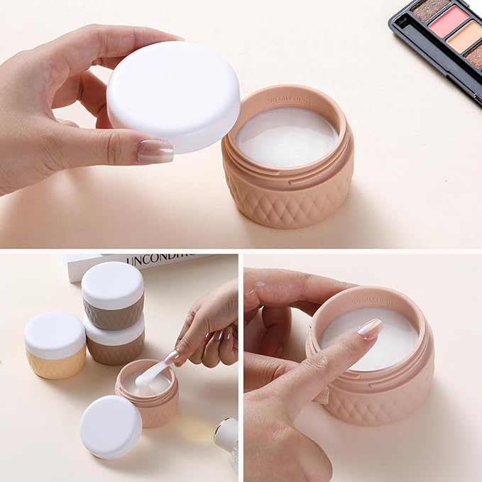 Travel Containers for Toiletries, Silicone Cream Jars BPA-Free, TSA Approved 3oz Travel Size Containers, Leak-proof Silicone Jars with Lid for Cosmetic Face Hand Body Cream (4 Pack)