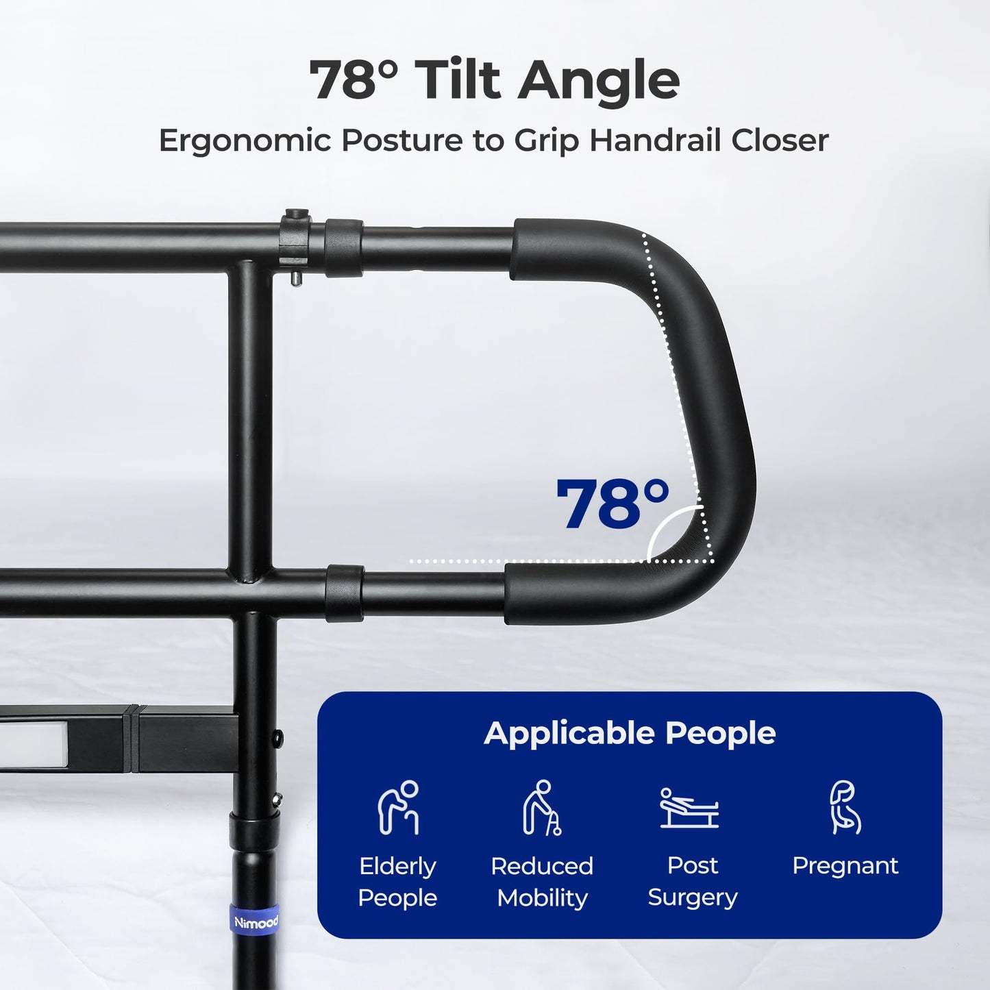 NIMOOD C4 PRO Bed Rails for Elderly Adults Safety with Extension Legs, Adjustable Heights Bed Cane with Widened Handrail, Stable Bed Assist Rails with LED Motion Light, Avoid Seniors Bedside Fall