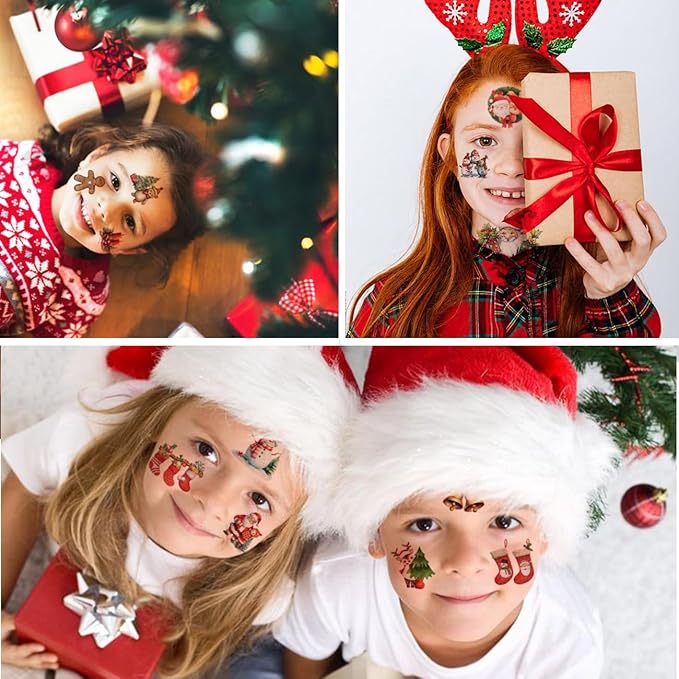 Glitter Christmas Temporary Tattoos for Kids - 74 Individually Sheets for Xmas Party Favors, Stocking Stuffer, Christmas Eve Gift
