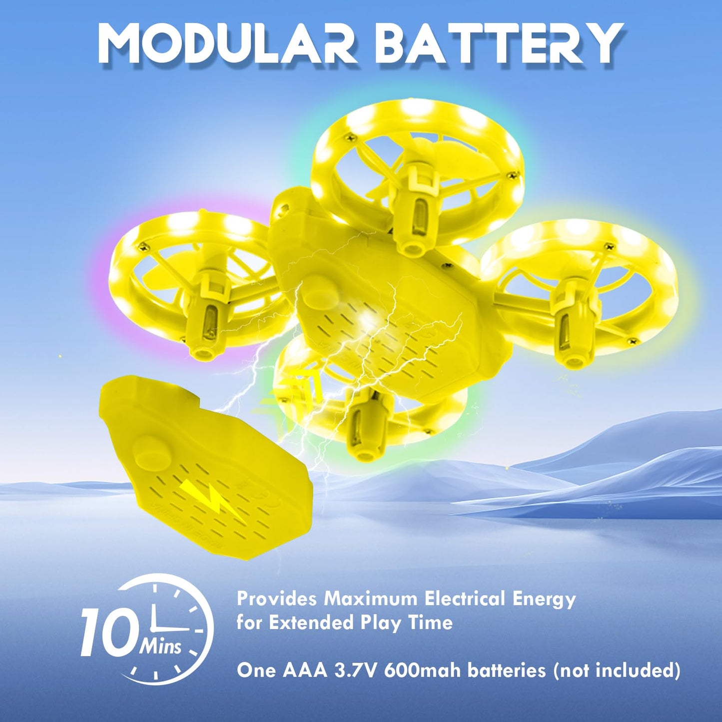 Mini Drone for Kids, Colorful LED RC Drone Quadcopter for Beginners with Headless Mode, 360 Flips, Altitude Hold, 3 Speeds Mode,Full Propeller Protect,Toys Gifts for Boys Girls,Yellow