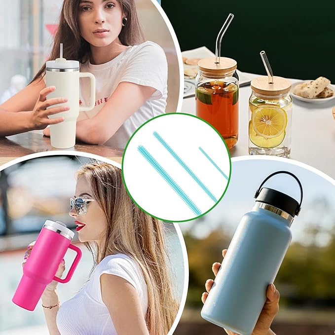 3Pcs Silicone Straw Cleaner Brush, Reusable Straw Cleaning Brush Extra Long, Long Straws Cleaner Brushes, Clean for Reusable Straws, Cups and Tumblers, Durable & Eco-Friendly