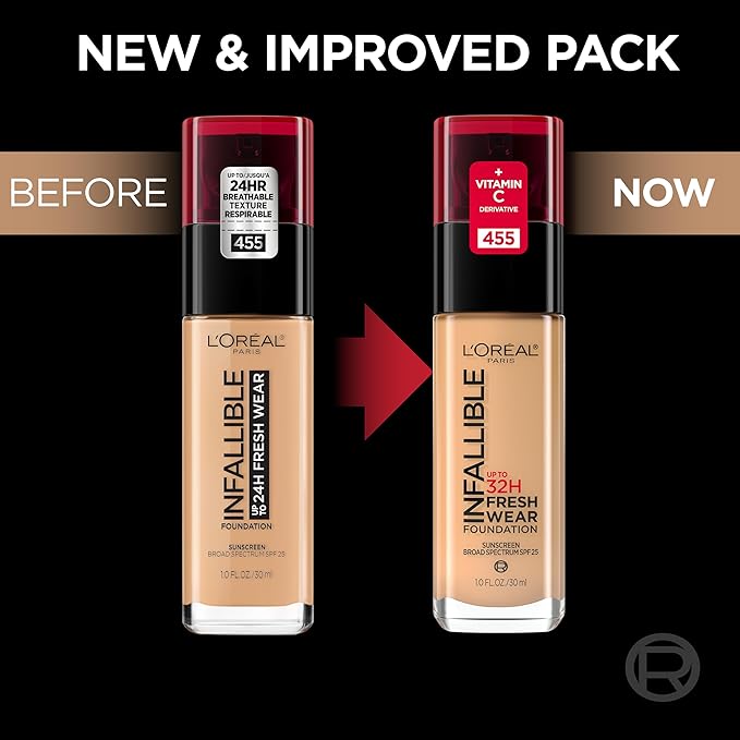 L'Oreal Paris Makeup Infallible Up to 32 Hour Fresh Wear Lightweight Foundation, 540 Mahogany, 1 Fl Oz, Packaging May Vary