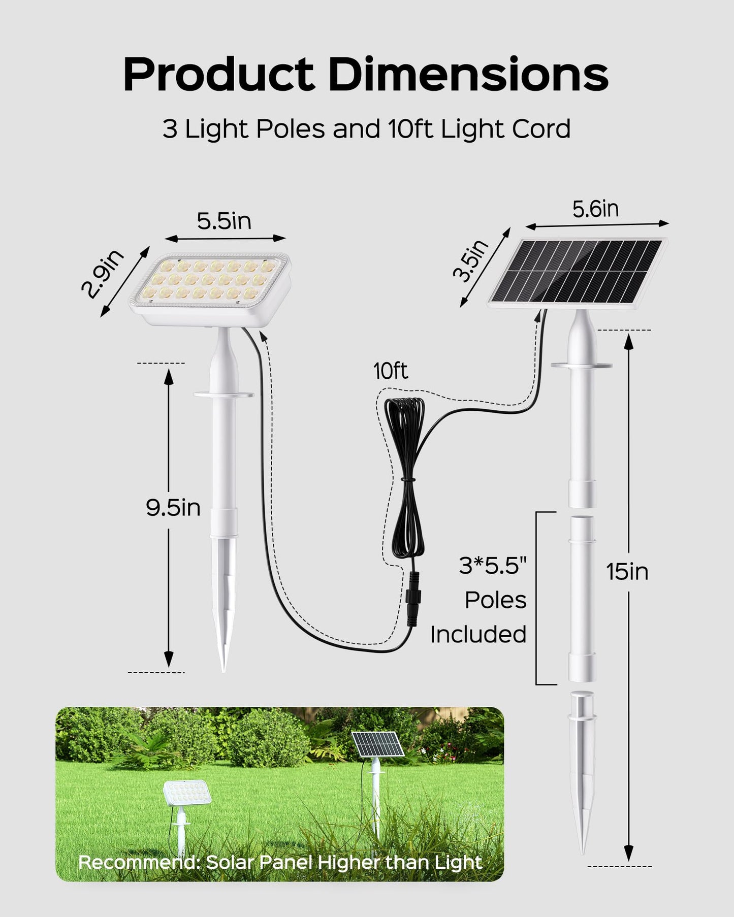 JACKYLED Solar Spotlights Outdoor Waterproof, Solar-Powered Spot Lights with 10ft Cord, IP65 Waterproof Solar Landscape Lights for Yard, Garden, Pathway, 4-Pack（Warm & Cool White）