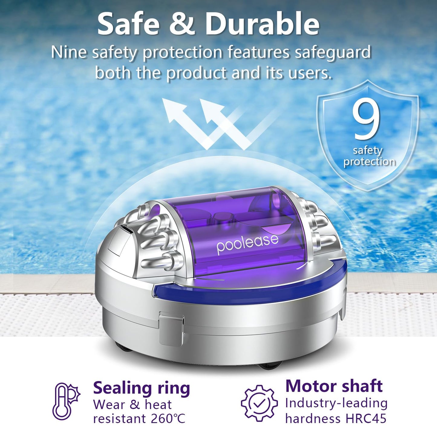 Poolease X1 Cordless Robotic Pool Vacuum, Automatic Pool Cleaner with 45W Dual-Motor, Ideal for Inground Above-Ground Flat Pool, 2L Debris Capacity, 90Mins Runtime
