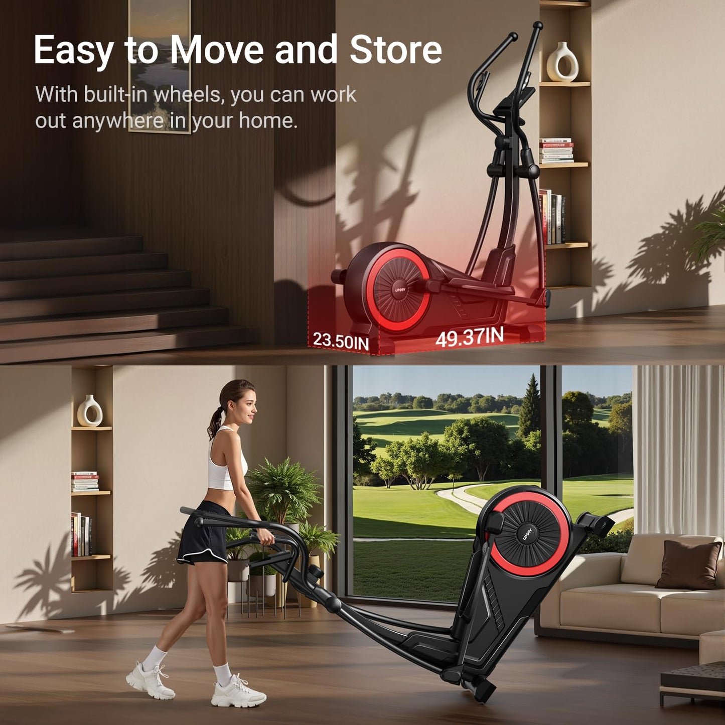 UMAY Elliptical Exercise Machine with 16 Levels Resistance, Hyper-Silent Magnetic Elliptical Machine for Home with 15.5" Stride & Heart Rate Grips and LCD Monitor, 400LBS Weight Capacity