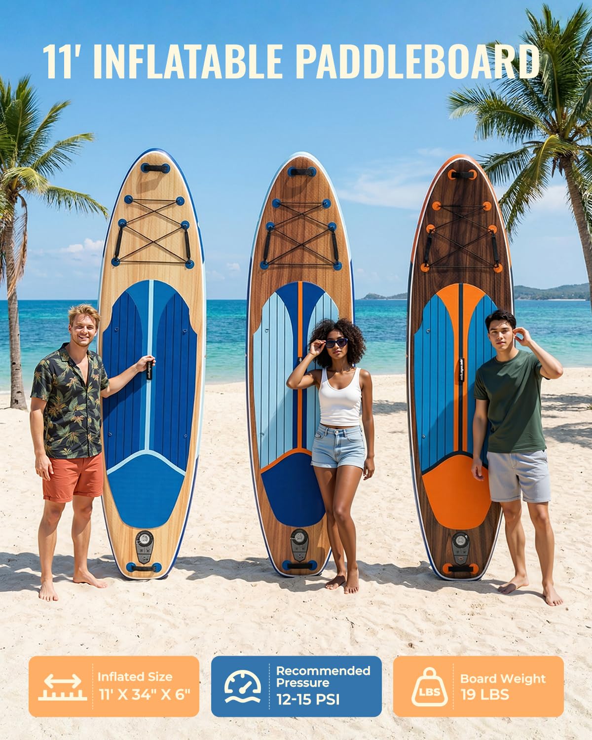 Marsdorgan 11' Inflatable Paddle Board Light Oak | Extra Wide SUP with Non-Slip Deck for All Levels | Portable for Lake Ocean, Complete Accessory Package