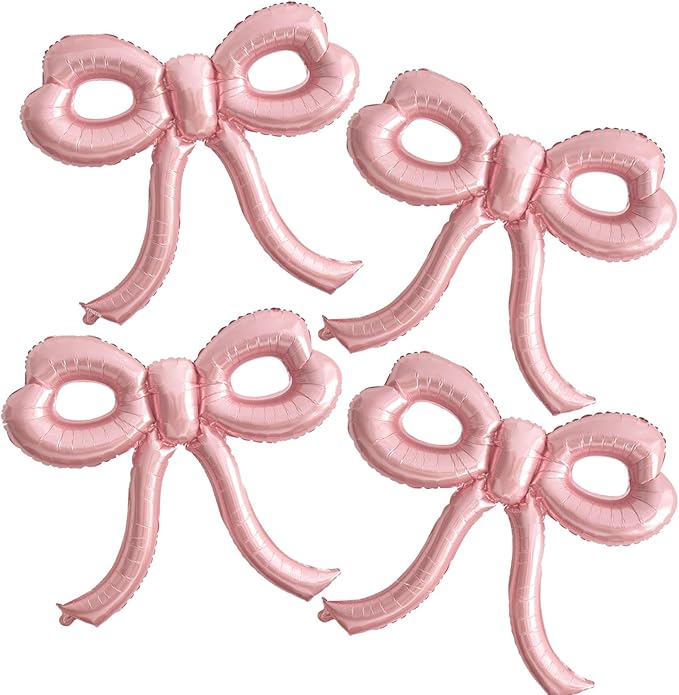 4 Pcs Pink Bow Balloons Bow Party Decorations for Girl Women Pink Bow Birthday Decorations Giant Foil Balloon for Baby Sho...