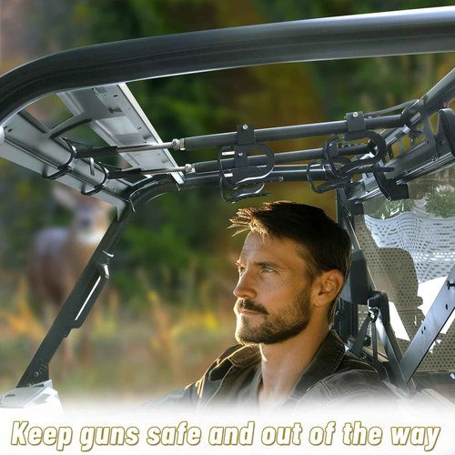 StarknightMT UTV Gun Rack - UTV Overhead Gun Holder Roof Gun/Bow Rack with Soft Padding, Adjustable Fits 21"-27" Spacing Compatible with Polaris Ranger Kawasaki Mule Uforce