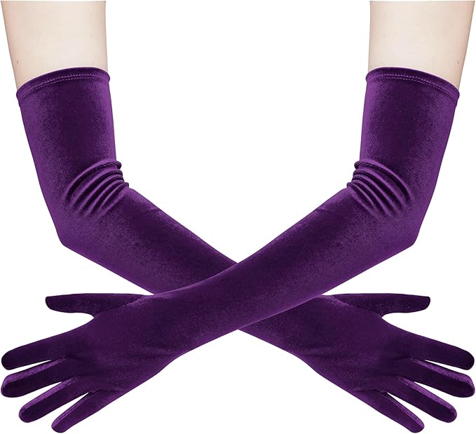 Lystaii Women Long Velvet Gloves for Women Elbow Length 1920s Opera Costume Flapper Evening Banquet Party