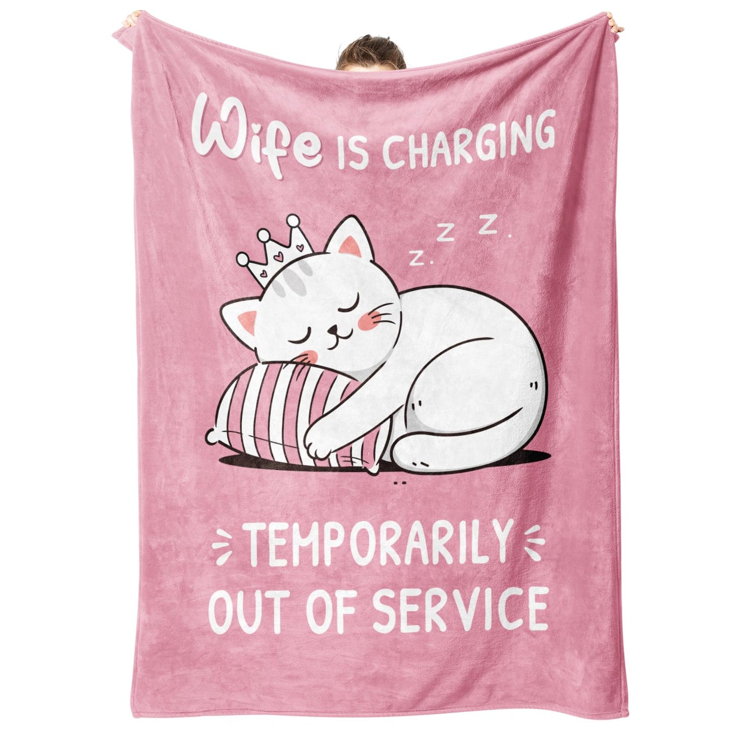GoMelley Funny Gift for Wife from Husband, Wife Birthday Gift Ideas, Cute Cat Pink Flannel Blanket, Wedding Anniversary Romantic Gifts for Women, Christmas Valentines Day Gifts for Her, 60”× 50”（Pink）