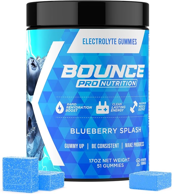 Bounce Pro Hydration Electrolyte Gummies – 51 Vegan Chewable Gummies with Sodium, Potassium & Magnesium for Running, Worko...