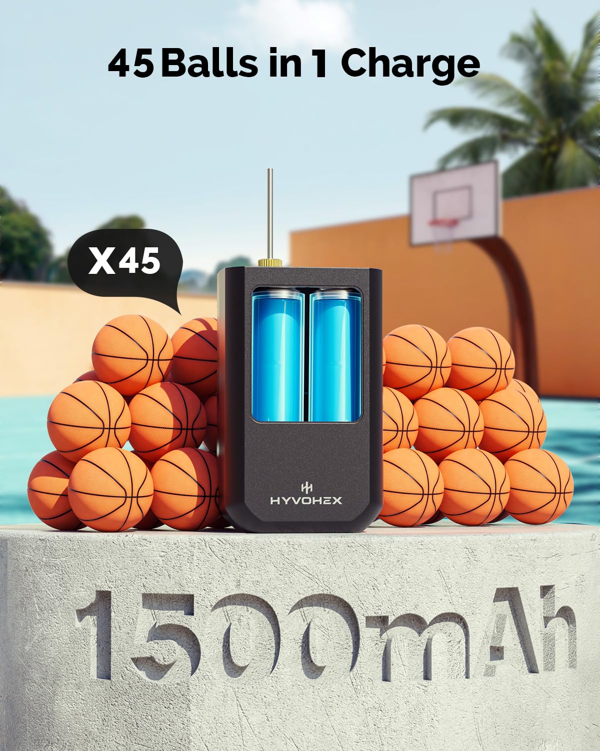Ball Pump for Sports Balls, HYVOHEX Portable Electric Basketball Pump Ultra Fast Inflation, with Digital LED Display Air Pump for Balls, Preset Pressure with Ball Needle for Soccer, Volleyball
