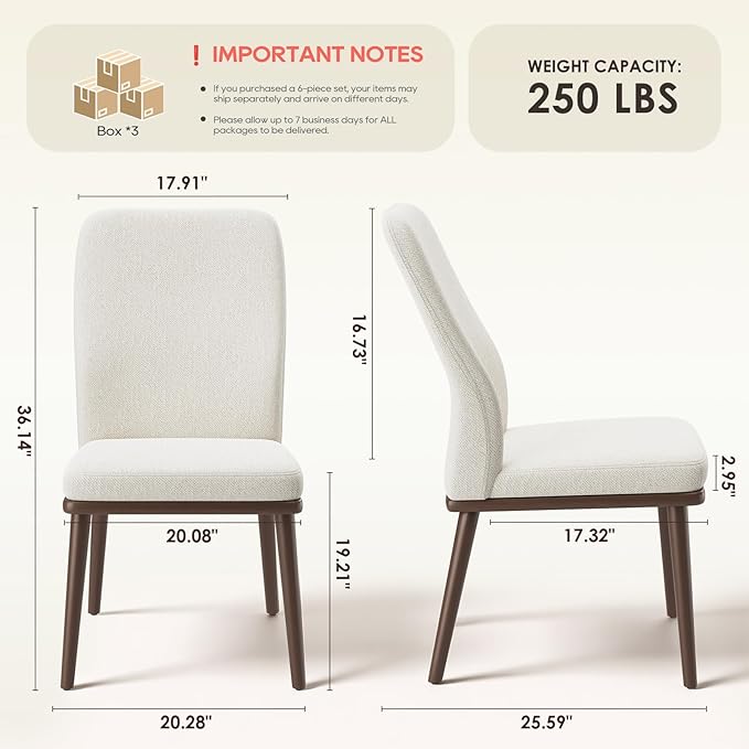 MALOL Upholstered Kitchen Chairs Set of 6, Modern Kitchen Chairs with High Back, Padded Fabric Dining Room Chair with Solid Wood Legs for Restaurant/Cafe/Home, Beige