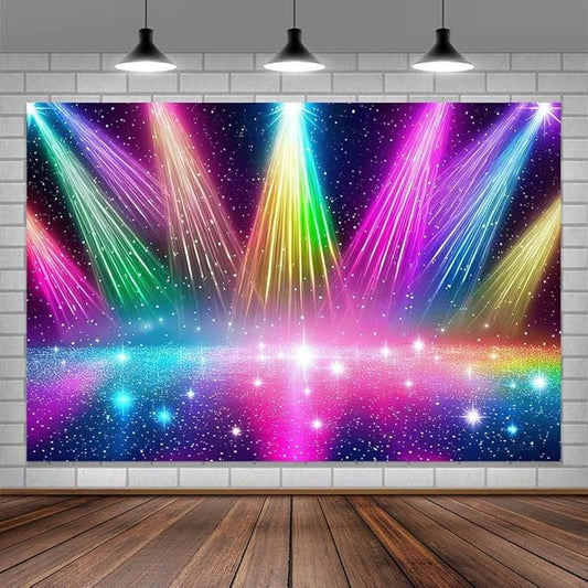 7 x 5 ft Disco Rainbow Stage 70s 80s 90s Backdrop Vintage Lights Colorful Photography Background Rock Music Club Neon Glow...