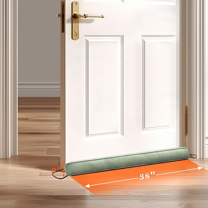 Sunolga Door Draft Stopper Blocks Hot and Cold Air with Removable Washable Cover for Bottom of Door, All-Season Seal for Noise, Wind, Door Sweep for Gaps Up to 3", Home Essentials, 38", Light Green