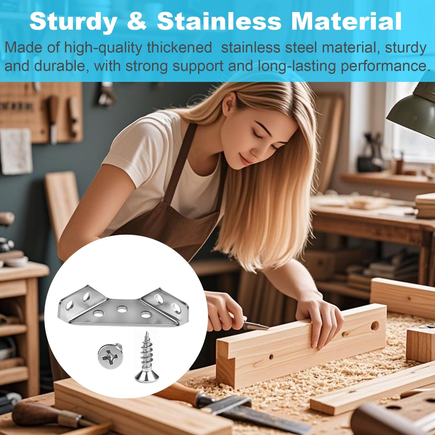 12-Pack Premium Stainless Steel Corner Brackets for Wood Frame, Universal Metal Hardware Corner Braces with Screws, Wooden Furniture Corner Connectors Such as Drawers, Cabinets, Tables and Chairs