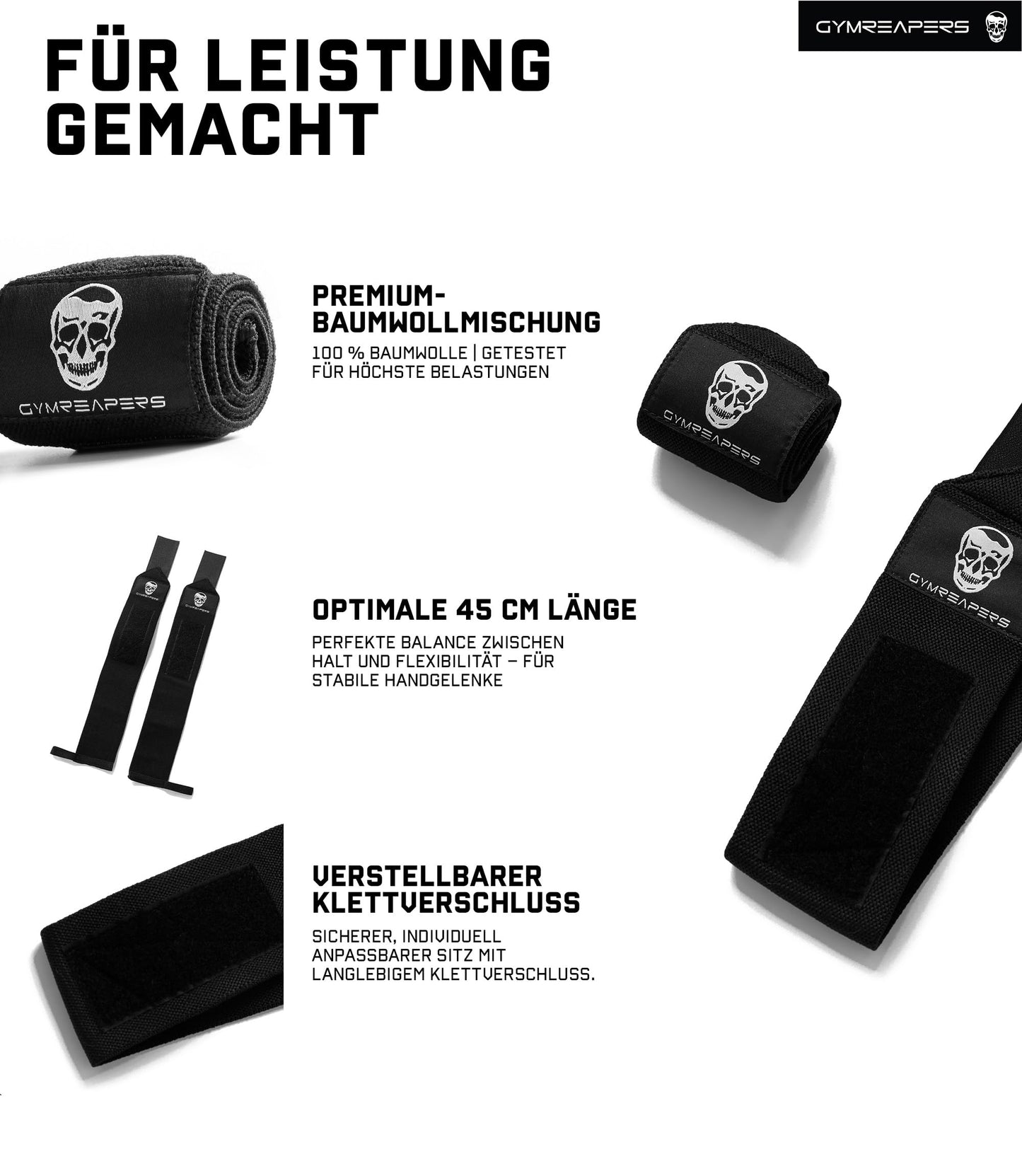 Gymreapers Weightlifting Wrist Wraps (Competition Grade) 18" Professional Quality Wrist Support with Heavy Duty Thumb Loop - Best Wrap for Powerlifting, Strength Training, Bodybuilding(Black,18")