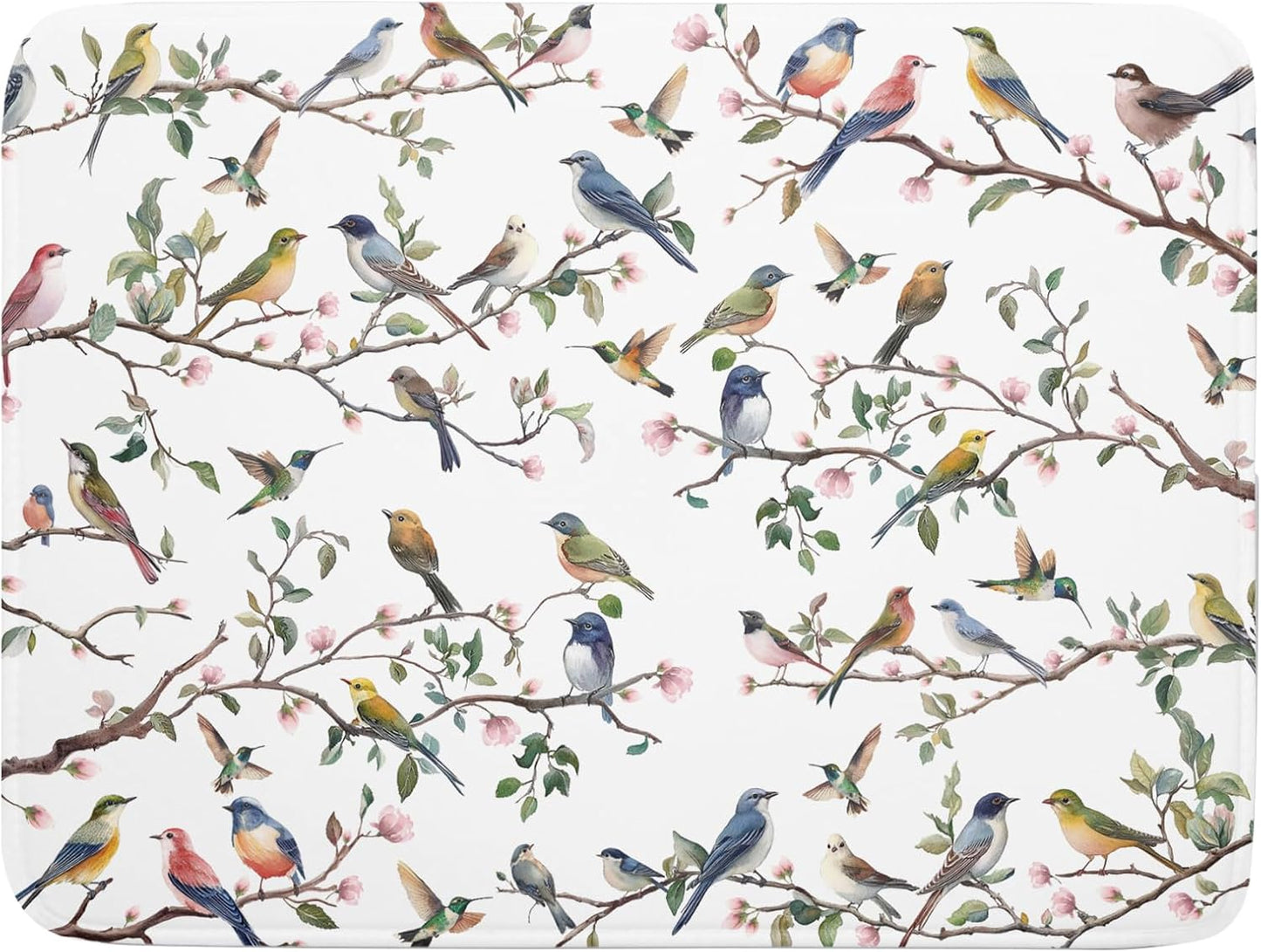 Floral Bird Dish Drying Mat for Kitchen Counter 18x24 Inch Spring Summer Bird Branch Flower Absorbent Reversible Microfiber Dish Pad Dish Drainer Rack Mats Countertops Protector Mat