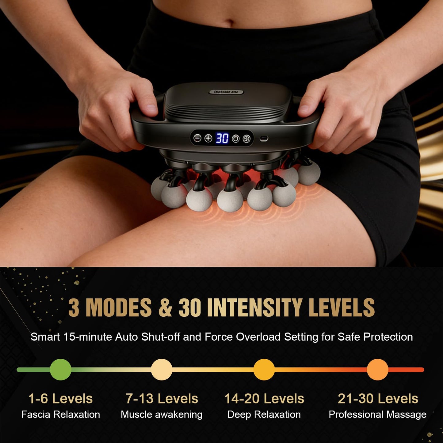 20 Head Massage Gun Deep Tissue, Full Body Massage for Pain Relief, Electric Lower Back Massager with 3 Modes & 30 Intensities, Percussion Muscle Massager Gun for Back, Neck, Shoulder, Legs, Waist