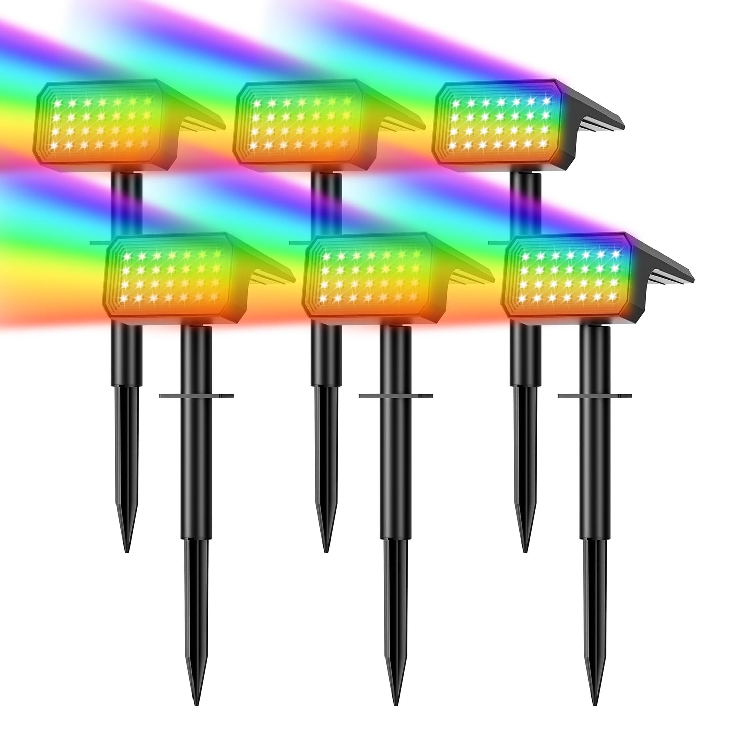 Flaow Solar Spot Lights Outdoor Color Changing, [6 pack/28 LED] 7 Modes Auto On/Off Solar Landscape Spotlights, Ip67 Waterproof Solor Powered Pathway Lights for Outside Yard Garden Walkway Tree Patio