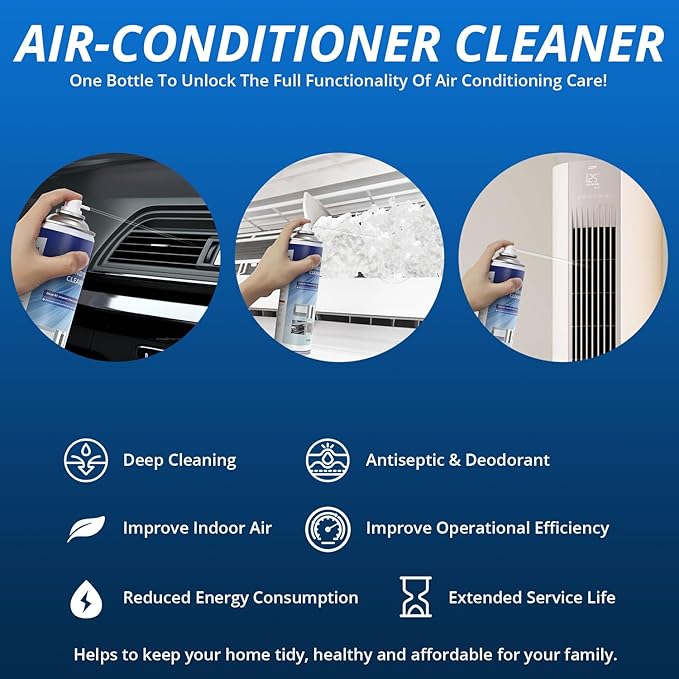 Air Conditioner Cleaner, Professional Cleaner Foam Spray, Foaming Coil Cleaners for AC Unit, Heating, Refrigerator, Multifunctional Cleaner Spray Bottle Breaks Down Dirt, Dust and Grease 2 Pack
