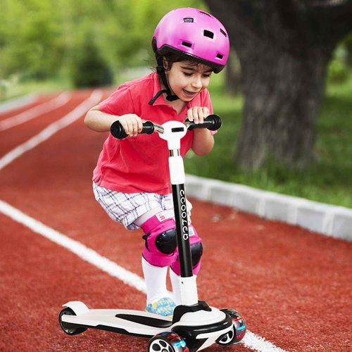 CLrkualn Kick Scooter for Kids Ages 3-12, 5 Adjustable Height Foldable Scooter with 3 LED Light Wheels, Outdoor Activities for Toddlers Boys Girls, Max Load up to 165 lbs (Black and White)