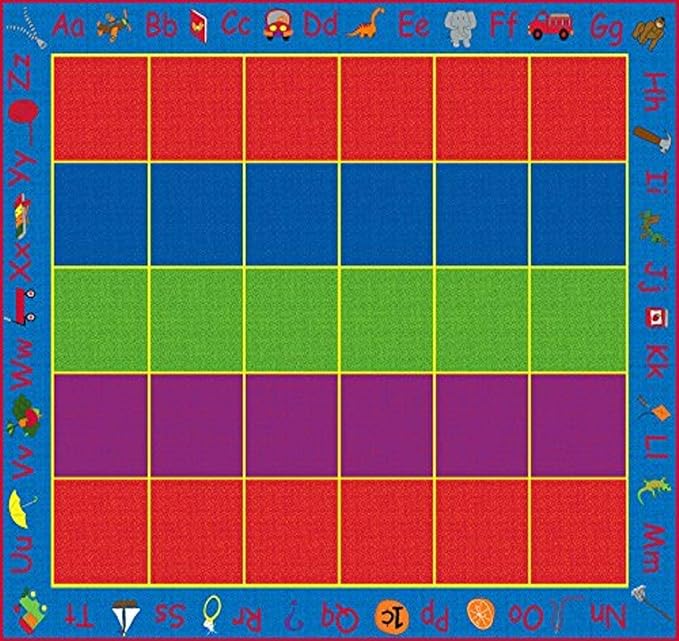 KIDCARPET.COM ABC Rainbow Seating Classroom Rug with 30 Seats, 10' x 12' Rectangle, Educational Classroom Rug, Kids Learning Play Mat | Area Rug for Bedroom or Playroom