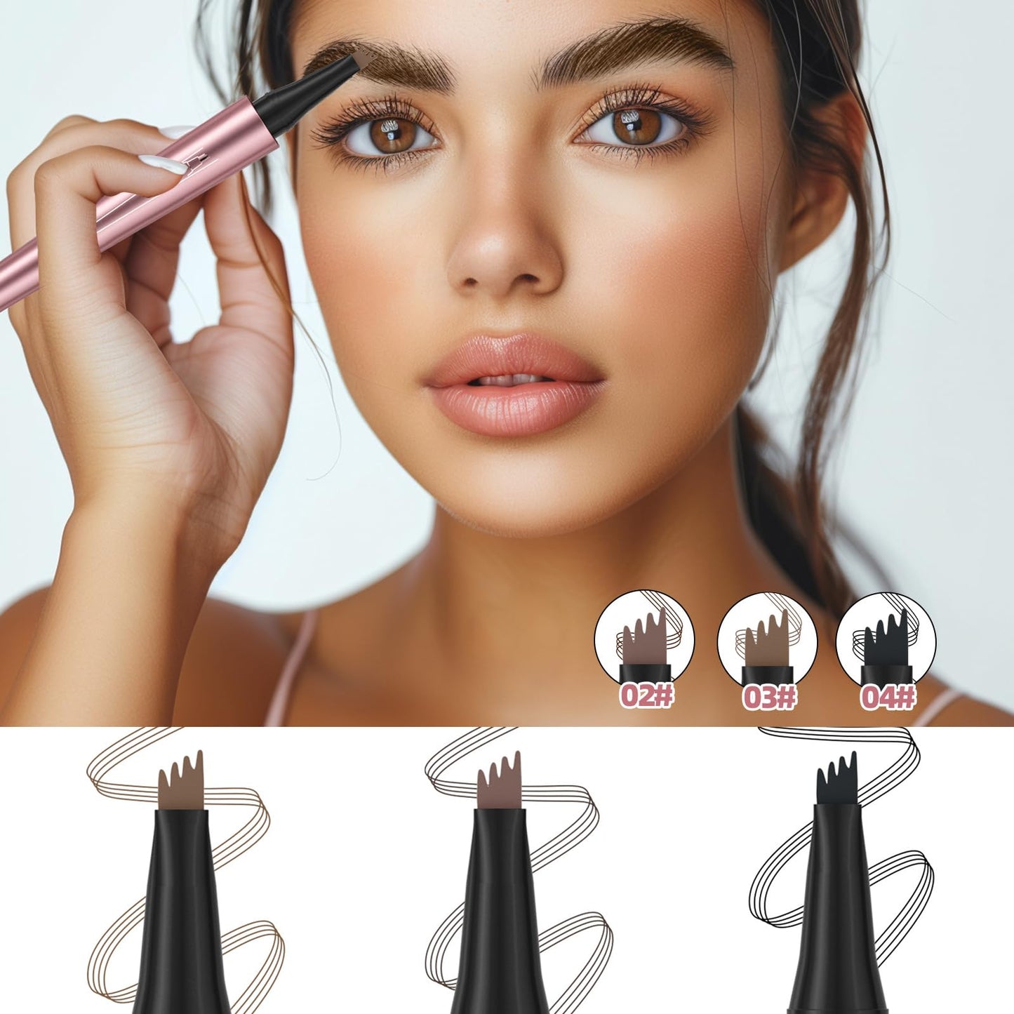 Magic Eyebrow Pencil, Waterproof Microblading Eyebrow Pen for Women with 4 Fork Tip for Natural-Looking Hair-Like Defined Brows