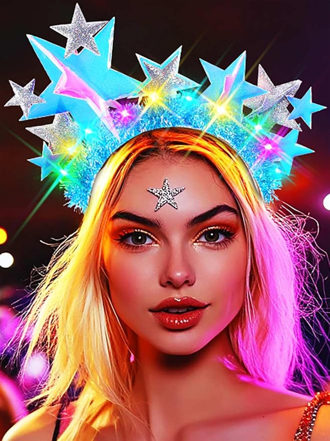 JEAIRTS Light Up Star Headband Glow Halo Celestial Headpiece Led Goddess Costume Hair Accessories for Women