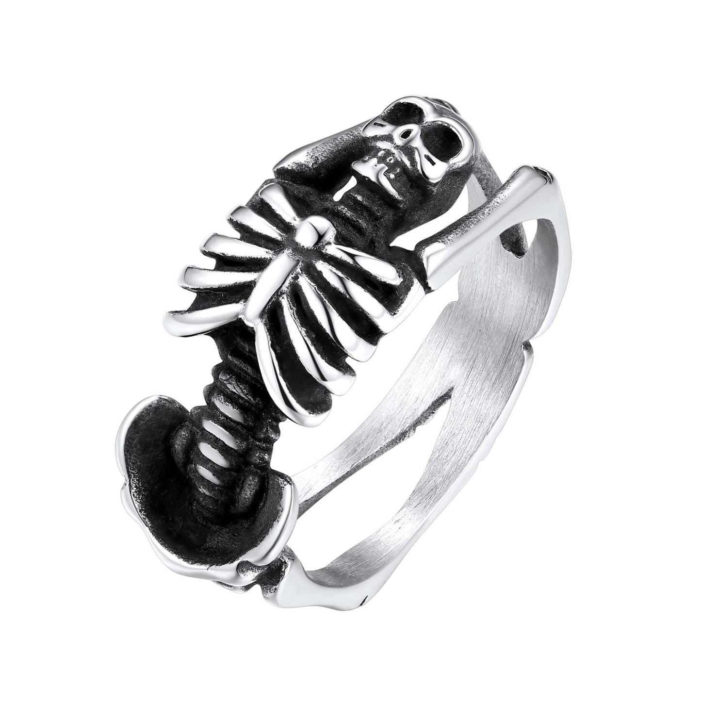 U7 Gothic Skull Ring Stainless Steel Skeleton Biker Ring Men Women 9mm Wide Band Halloween Rings Size 7