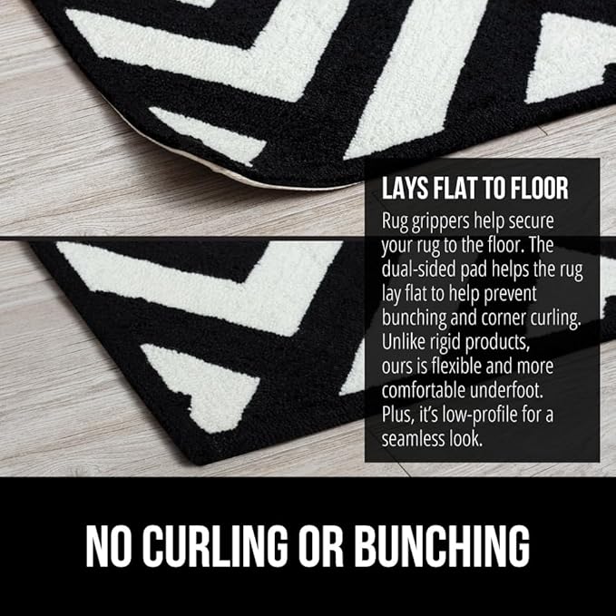 GORILLA GRIP Rug Gripper Pads Keep Area Rugs Corners from Curling, No Damage Reusable Double-Sided Stickers, Holds Down Carpet in Place on Hardwood Floors, Grips Tile Floor, Holiday Home Decor 8 Pcs
