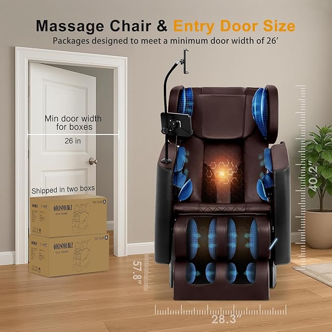 2025 Massage Chair Full Body, Zero Gravity Shiatsu Massage Recliner Chair, 10 Fixed Rollers, Waist and Foot Heating, 6 Auto Mode, Touch Screen Controller, Gift for Family (Brown)