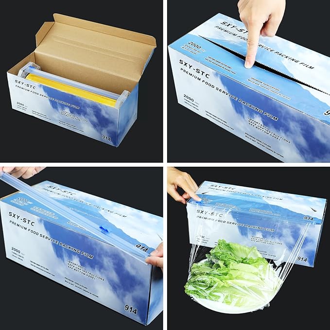 Plastic Food Wrap With Slide Cutter 18"Wide 2000Feet Long 3000 Square Feet Home And Commercial Use Food Service Thick and Durable Enough For Daily Life