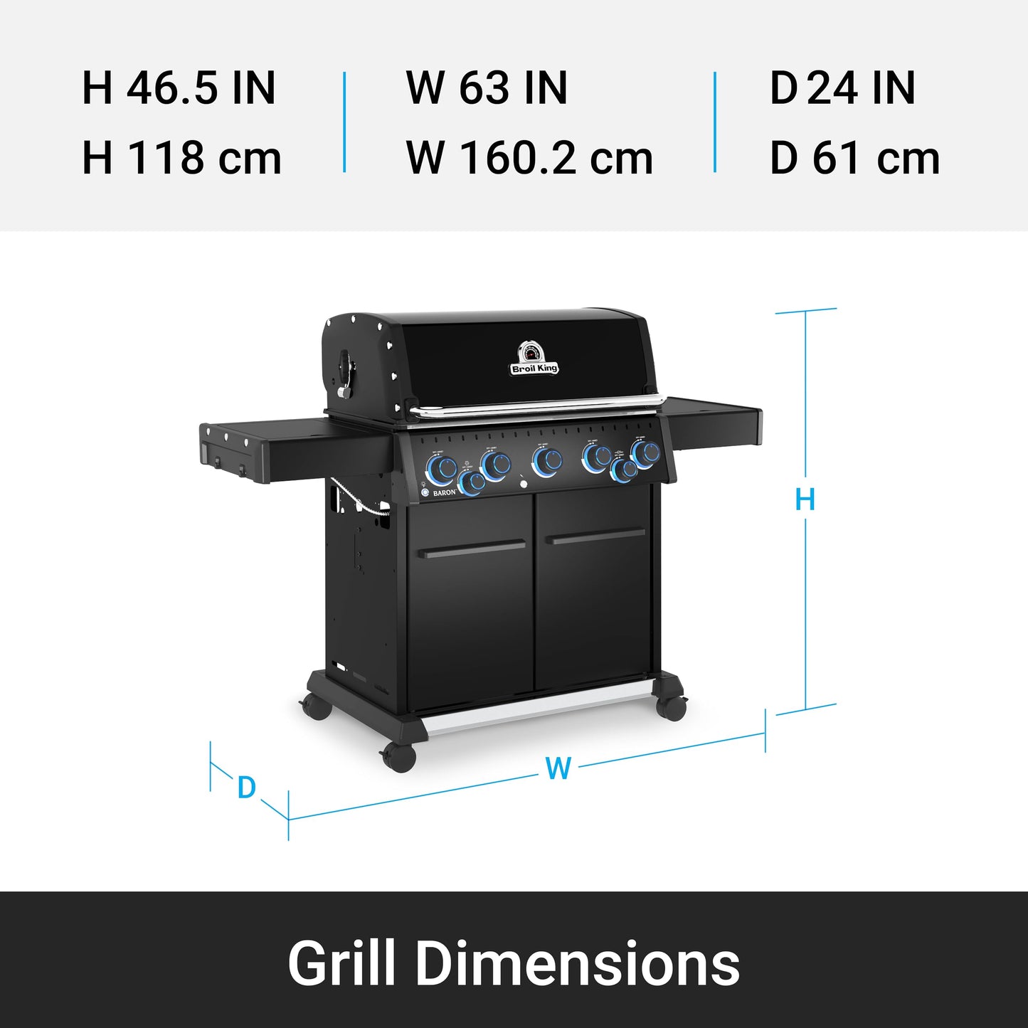 Broil King 675144 Baron 590 Pro Shadow 5-Burner Pellet Ready Propane Gas Grill in Black with Side Burner and Rear Rotisserie Burner