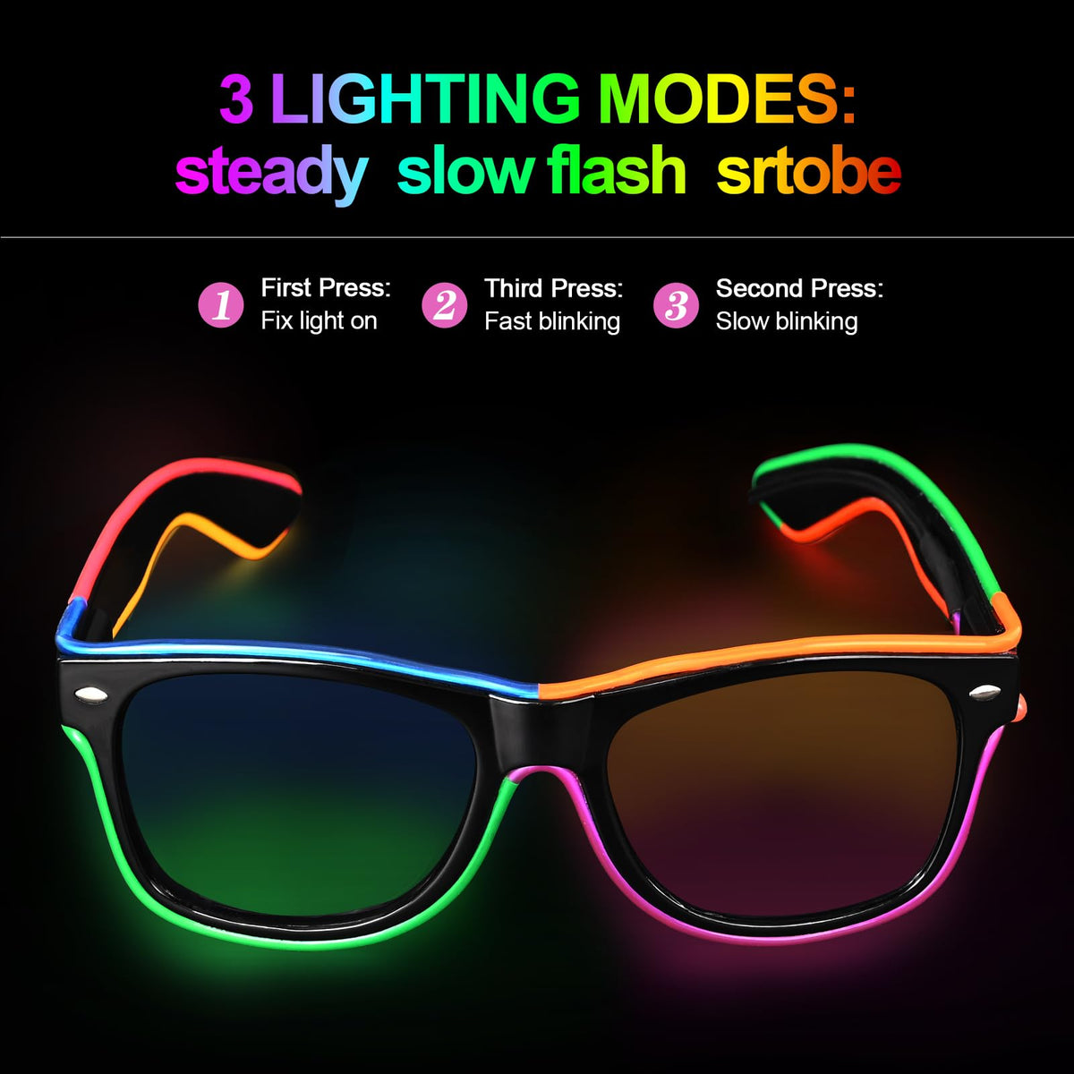BouQuw 5 Pack Led Light Up Glasses Multi-Color - Glow in The Dark Party Supplies for Mardi Gras, Raves, Christmas,New year,Halloween & More Fit for Adult | 3 Lighting Modes(2xAA Not included)