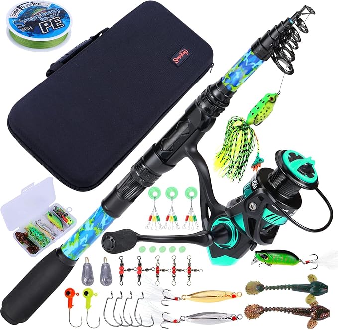 Sougayilang Fishing Rod and Reel Combos with Telescopic Fishing Pole Spinning Reels Fishing Carrier Bag for Travel Saltwat...