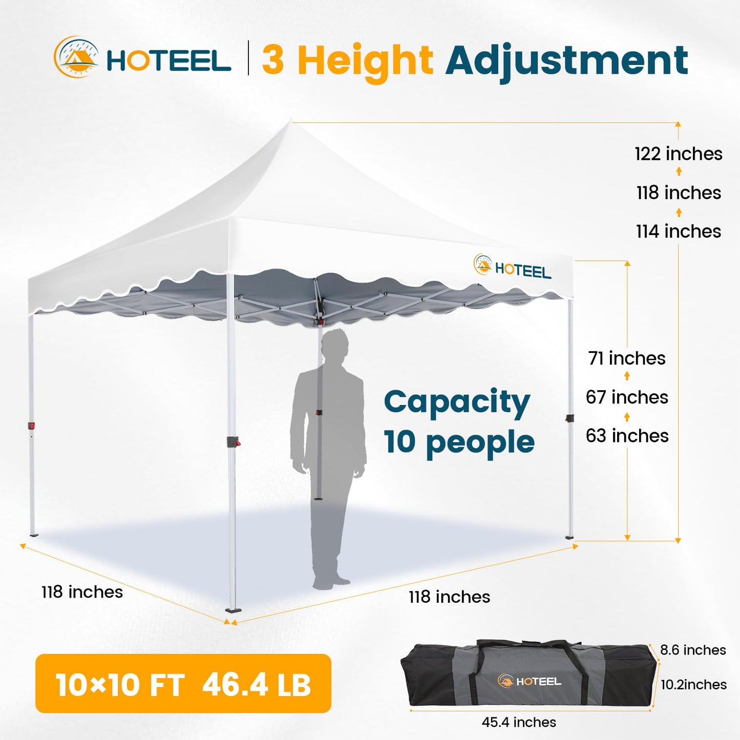 HOTEEL 10×10 Pop Up Canopy with 4 Sidewalls, UV 50+ and Waterproof Canopy Tent 10×10, Thickened Frame, Large Space Easy Pop Up Canopy, Outdoor Canopy for Weddings, Beaches, Parties, Patio (White)