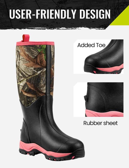 TIDEWE Hunting Boot for Women, Insulated Waterproof Sturdy Women's Hunting Boot, 6mm Neoprene and Rubber Outdoor Boot Next Camo G2（Pink Size 8）